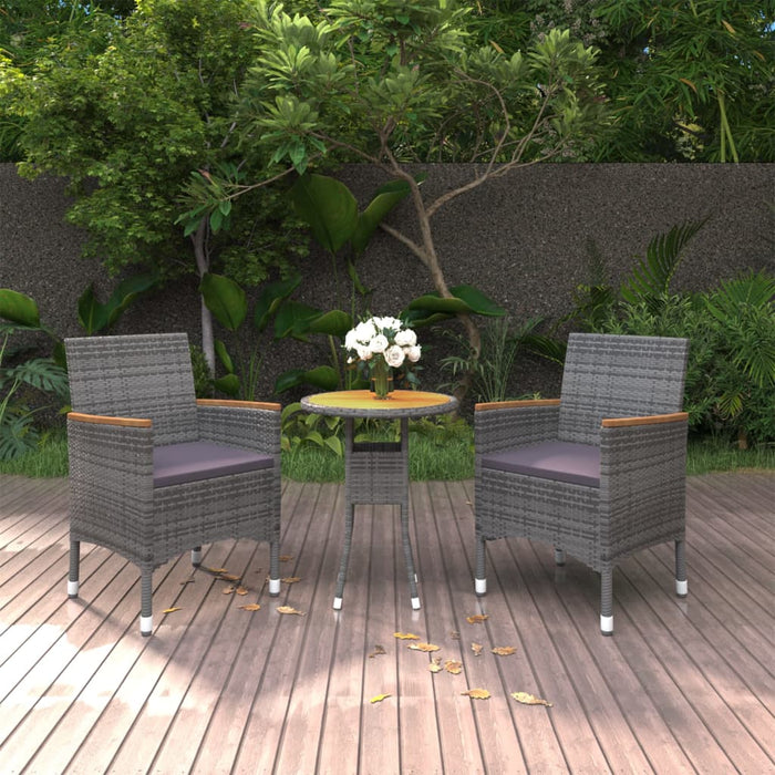 Set da Pranzo per Giardino 3 pz in Polyrattan Grigio cod mxl 41754