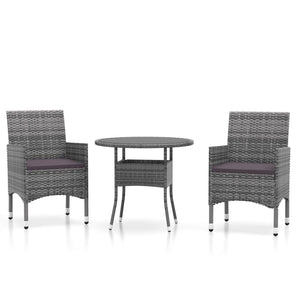 Set da Pranzo per Giardino 3 pz in Polyrattan Grigio 3058479
