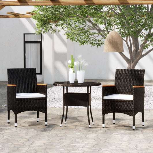 Set da Pranzo per Giardino 3 pz in Polyrattan Nero 3058484