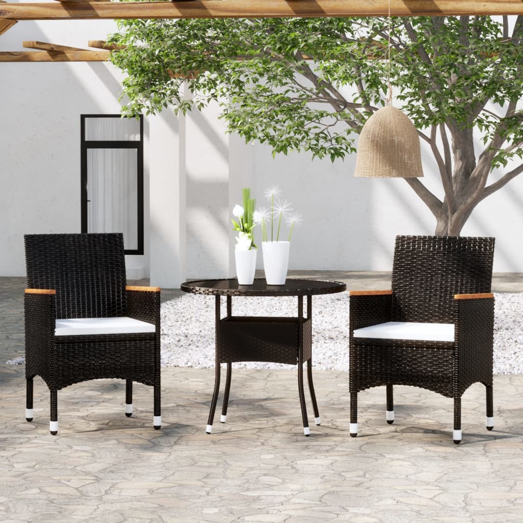 Set da Pranzo per Giardino 3 pz in Polyrattan Nero 3058484