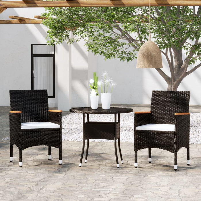 Set da Pranzo per Giardino 3 pz in Polyrattan Nero 3058484