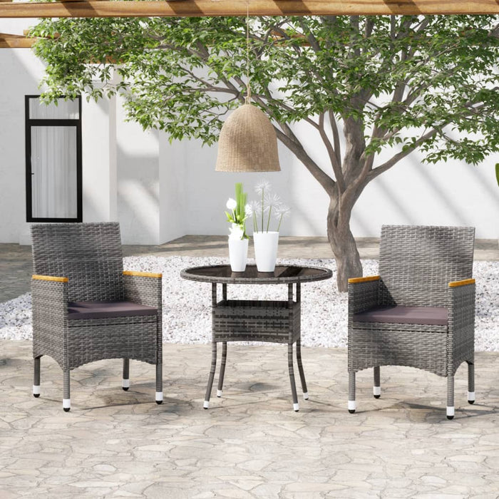 Set da Pranzo per Giardino 3 pz in Polyrattan Grigio 3058485