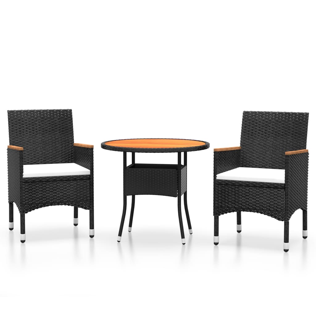 Set da Pranzo per Giardino 3 pz in Polyrattan Nero 3058486