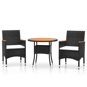 Set da Pranzo per Giardino 3 pz in Polyrattan Nero 3058486