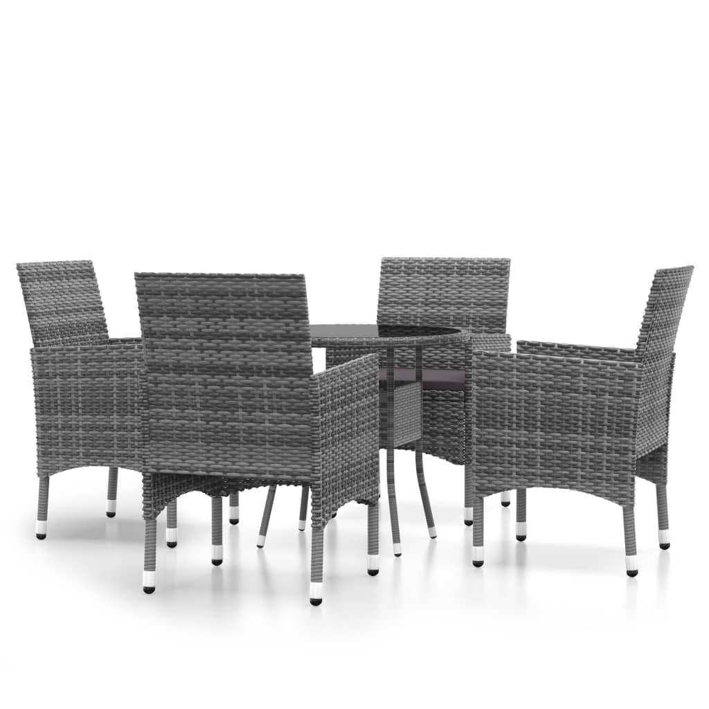 Set da Pranzo per Giardino 5 pz in Polyrattan Grigio 3058489