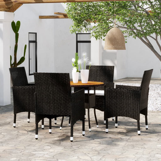 Set da Pranzo per Giardino 5 pz in Polyrattan Nero 3058492