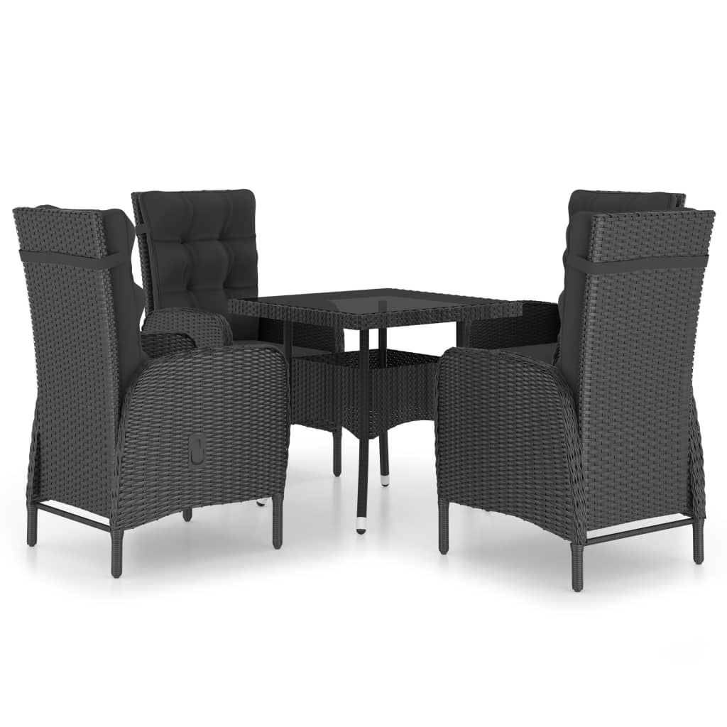 Set Mobili da Pranzo per Giardino 5 pz Polyrattan e Vetro Nero 3058528