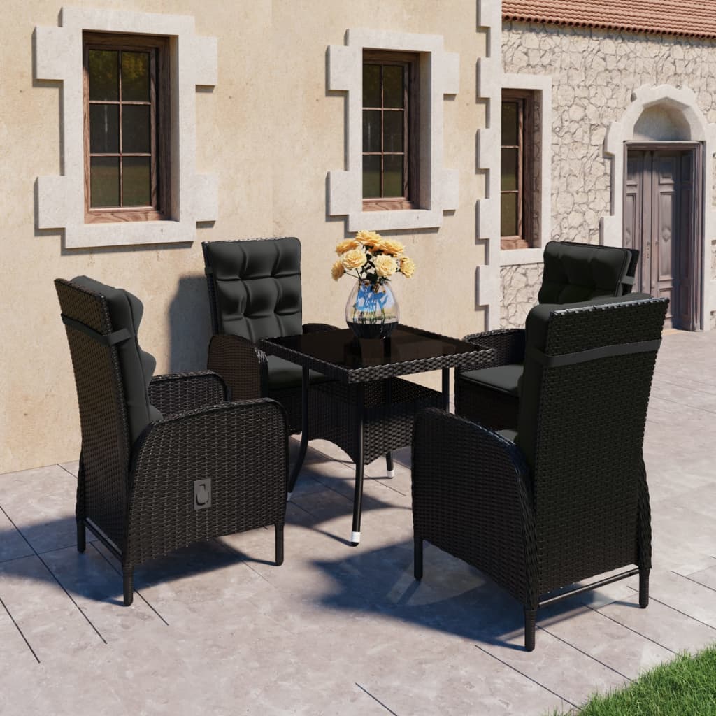 Set Mobili da Pranzo per Giardino 5 pz Polyrattan e Vetro Nero 3058528