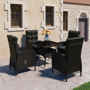 Set Mobili da Pranzo per Giardino 5 pz Polyrattan e Vetro Nero 3058528