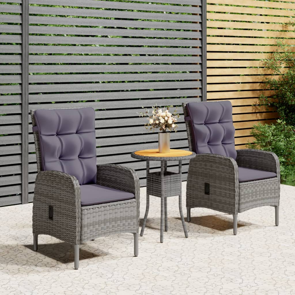 Set da Bistrot per Giardino 3 pz in Polyrattan Grigio cod mxl 73503