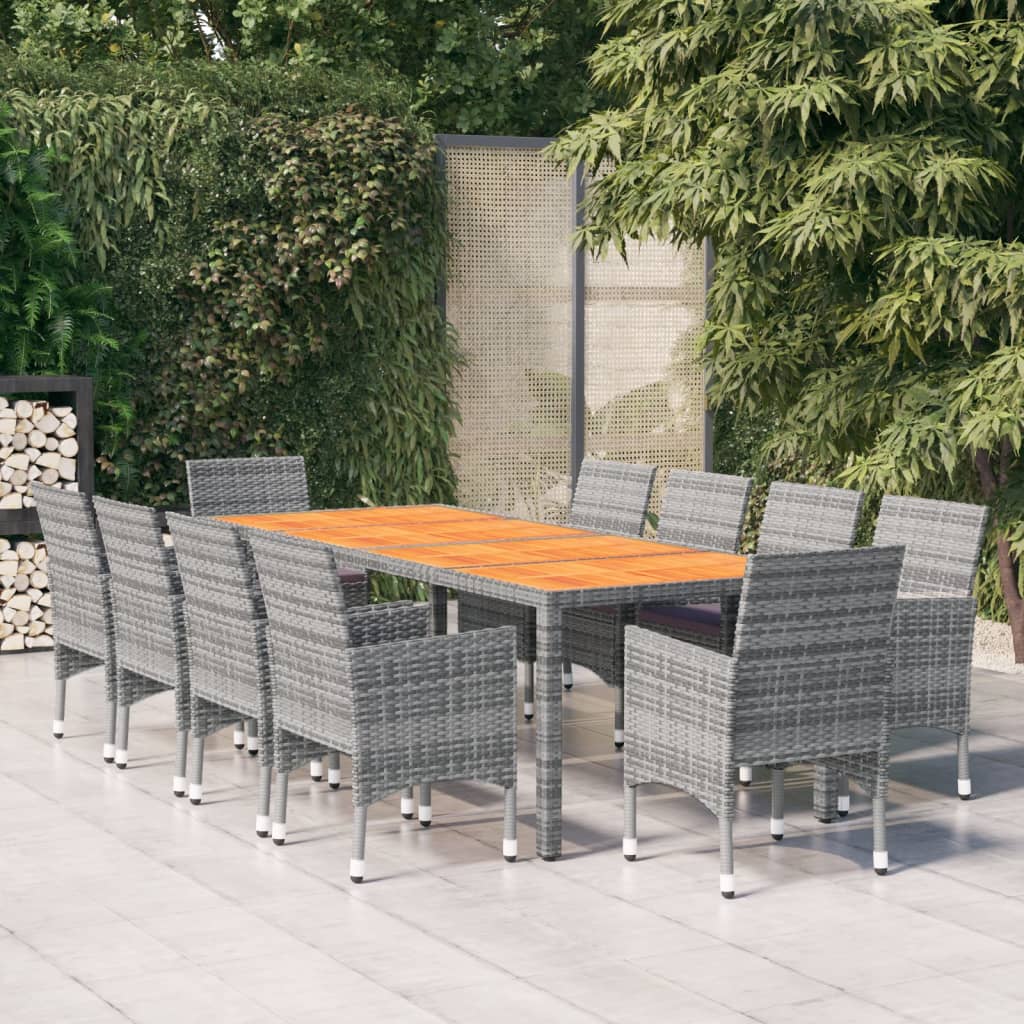 Set Pranzo da Giardino 11pz in Polyrattan Grigio 3058577