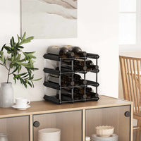 Portavini da 12 Bottiglie Nero in Legno Massello di Pino 325913