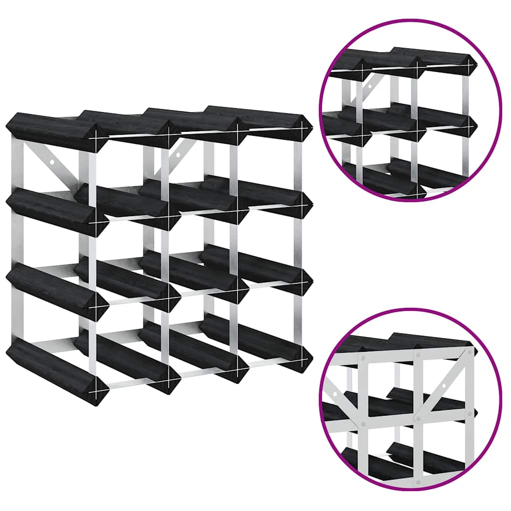 Portavini da 12 Bottiglie Nero in Legno Massello di Pino 325913