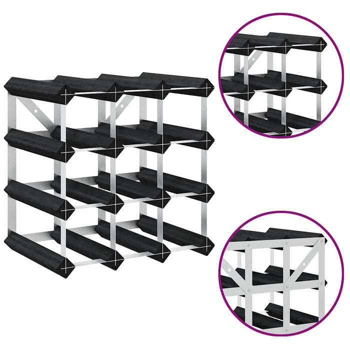 Portavini da 12 Bottiglie Nero in Legno Massello di Pino 325913