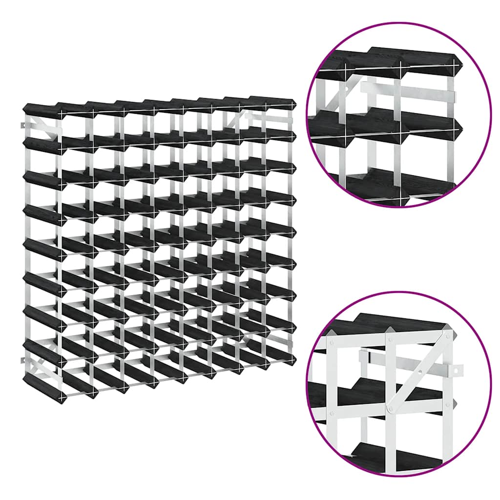 Portavini da 72 Bottiglie Nero in Legno Massello di Pino 325916