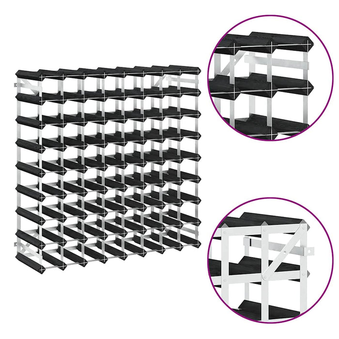 Portavini da 72 Bottiglie Nero in Legno Massello di Pino 325916