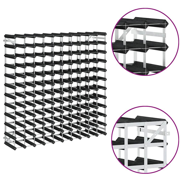 Portavini da 120 Bottiglie Nero in Legno Massello di Pino 325917
