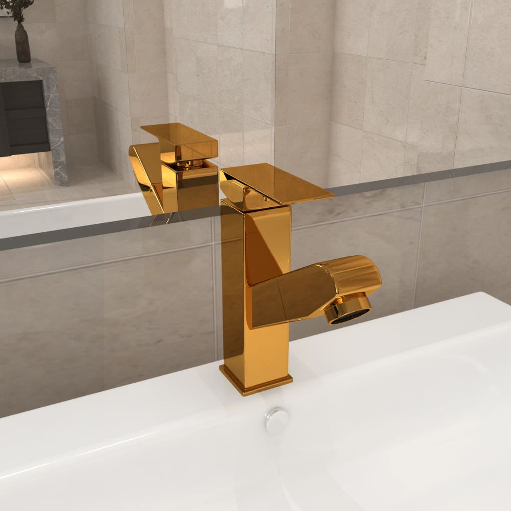 Rubinetto Lavabo da Bagno Funzione Estraibile Oro 157x172 mm 149077