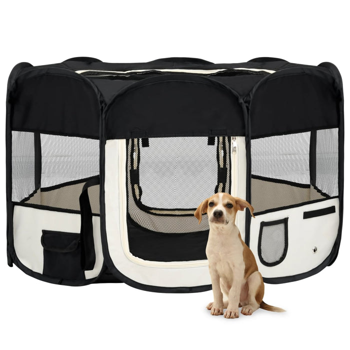 Parco per cani pieghevole con borsa per il trasporto 125 x 125 x 61 cm nero 02_0001728