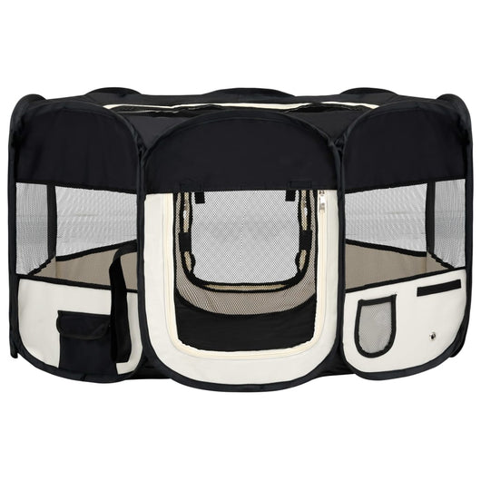 Parco per cani pieghevole con borsa per il trasporto 145 x 145 x 61 cm nero 02_0001729