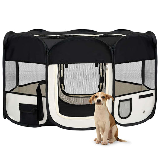 Box per Cani Pieghevole con Borsa Trasporto Nero 145x145x61 cm 171008