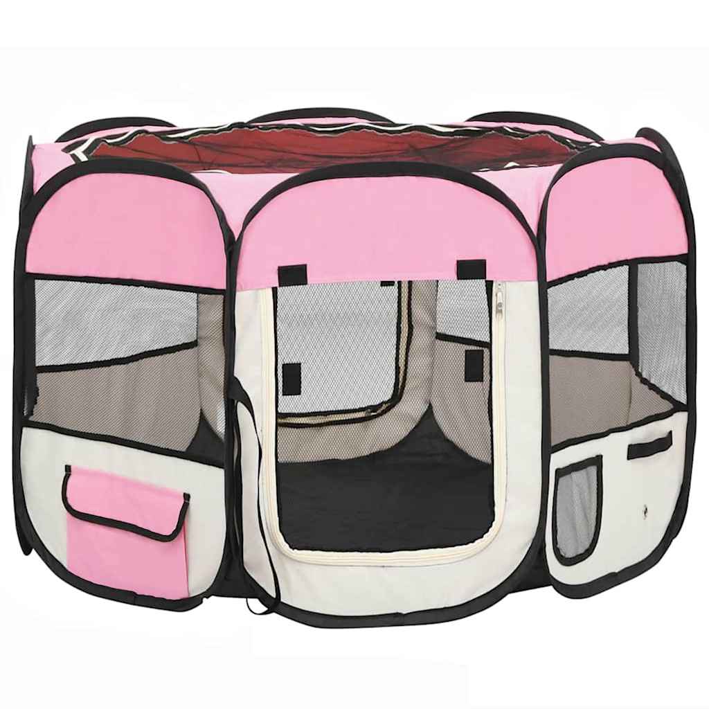 Box per Cani Pieghevole con Borsa Trasporto Rosa 90x90x58 cm 171009