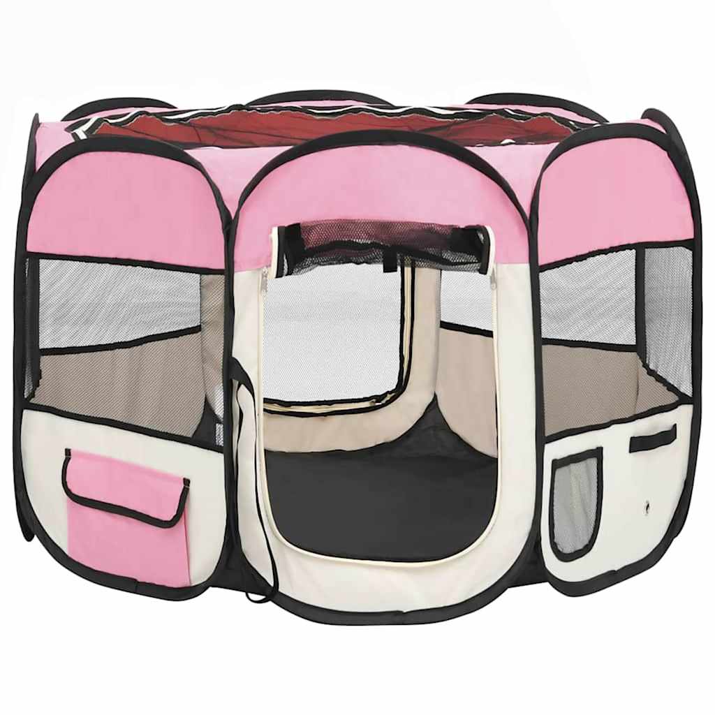 Box per Cani Pieghevole con Borsa Trasporto Rosa 90x90x58 cm 171009