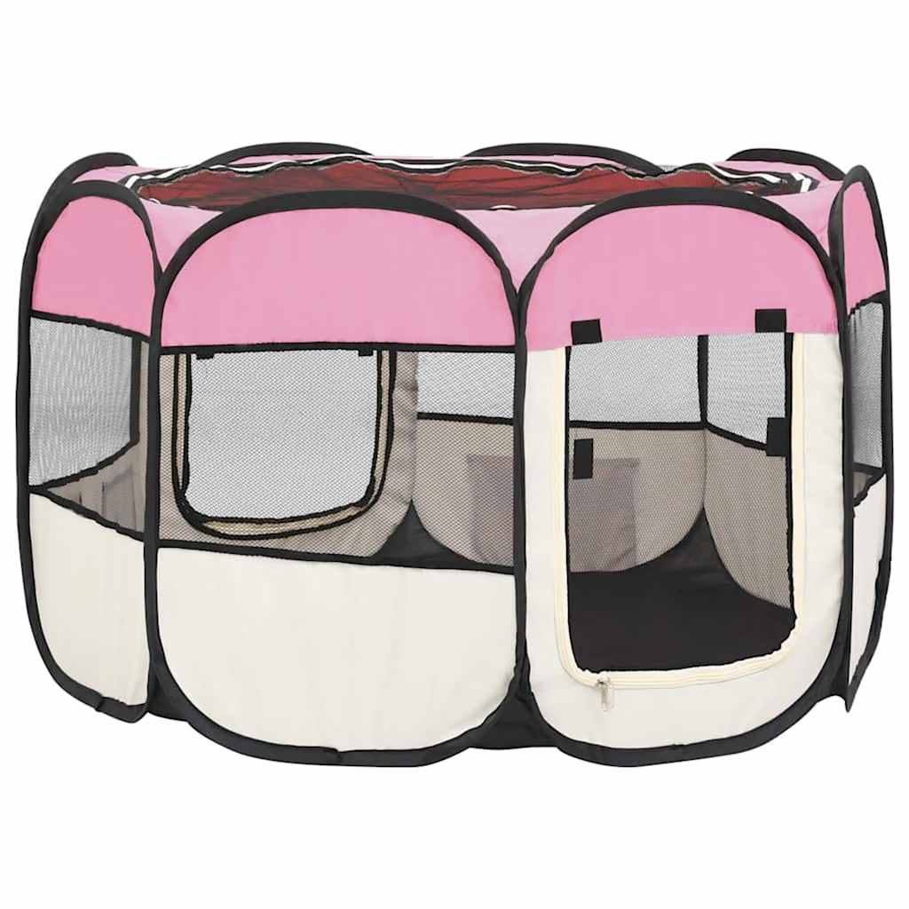 Box per Cani Pieghevole con Borsa Trasporto Rosa 90x90x58 cm 171009