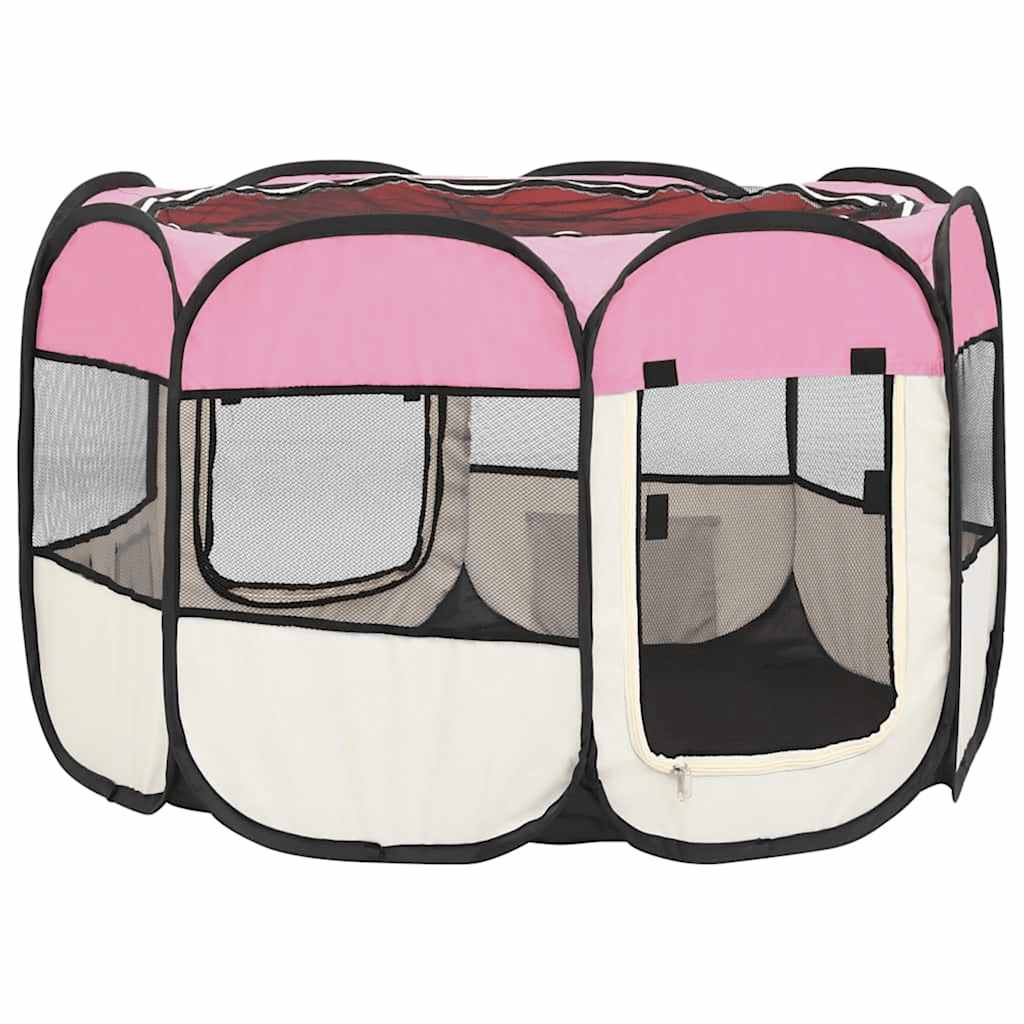 Box per Cani Pieghevole con Borsa Trasporto Rosa 90x90x58 cm 171009