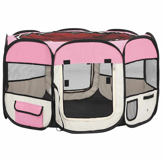 Box per Cani Pieghevole con Borsa Trasporto Rosa 110x110x58 cm cod mxl 53178