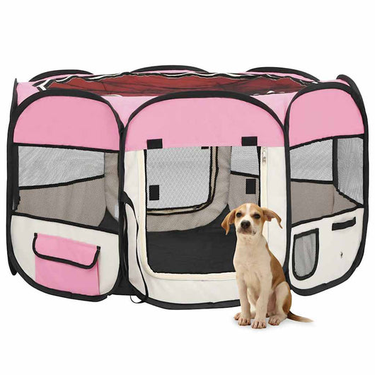 Box per Cani Pieghevole con Borsa Trasporto Rosa 110x110x58 cm 171010