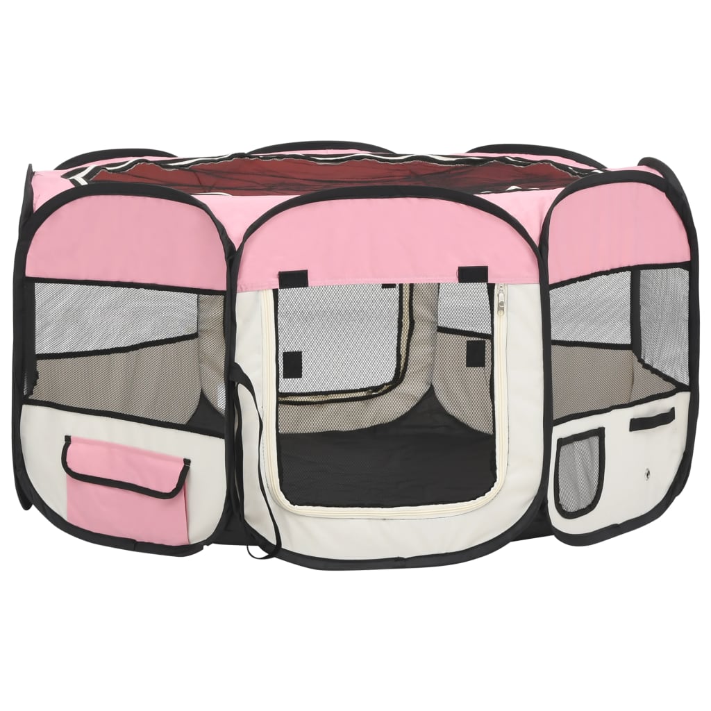Parco per cani pieghevole con borsa per il trasporto 125 x 125 x 61 cm rosa 02_0001731