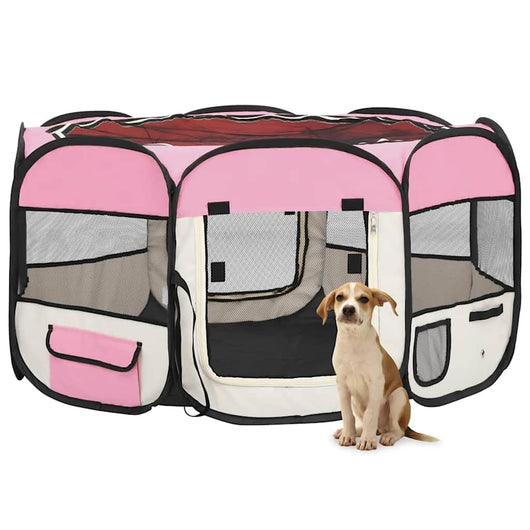 Box per Cani Pieghevole con Borsa Trasporto Rosa 125x125x61 cm 171011