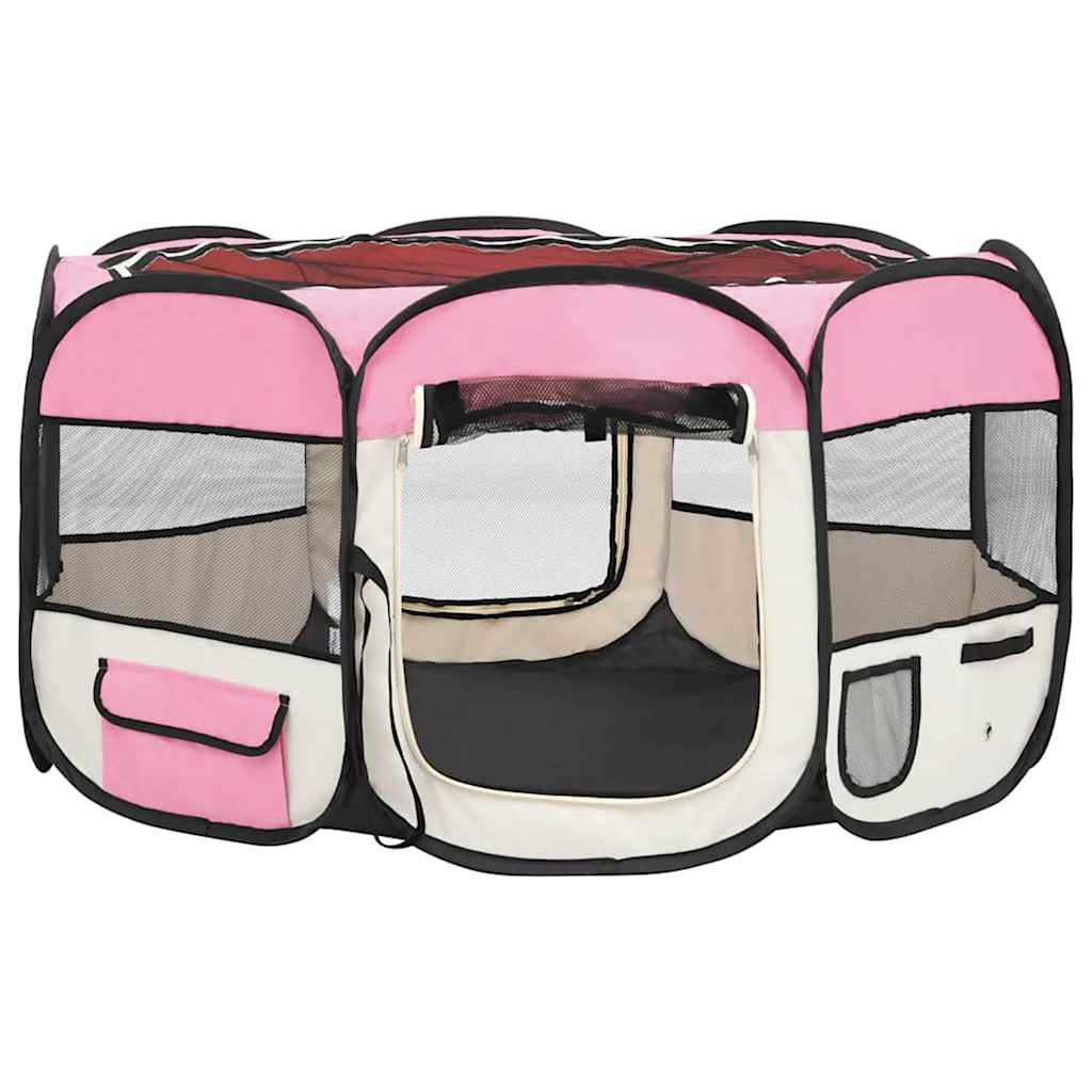 Box per Cani Pieghevole con Borsa Trasporto Rosa 125x125x61 cm cod mxl 54522