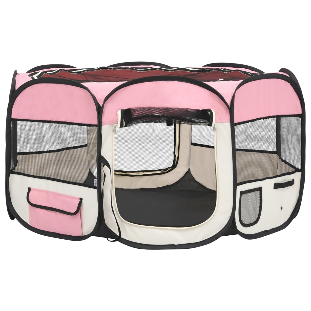 Parco per cani pieghevole con borsa per il trasporto 125 x 125 x 61 cm rosa 02_0001731