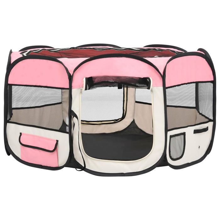 Parco per cani pieghevole con borsa per il trasporto 125 x 125 x 61 cm rosa 02_0001731