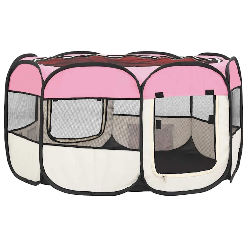 Box per Cani Pieghevole con Borsa Trasporto Rosa 125x125x61 cm cod mxl 54522
