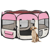 Box per Cani Pieghevole con Borsa Trasporto Rosa 125x125x61 cm cod mxl 54522