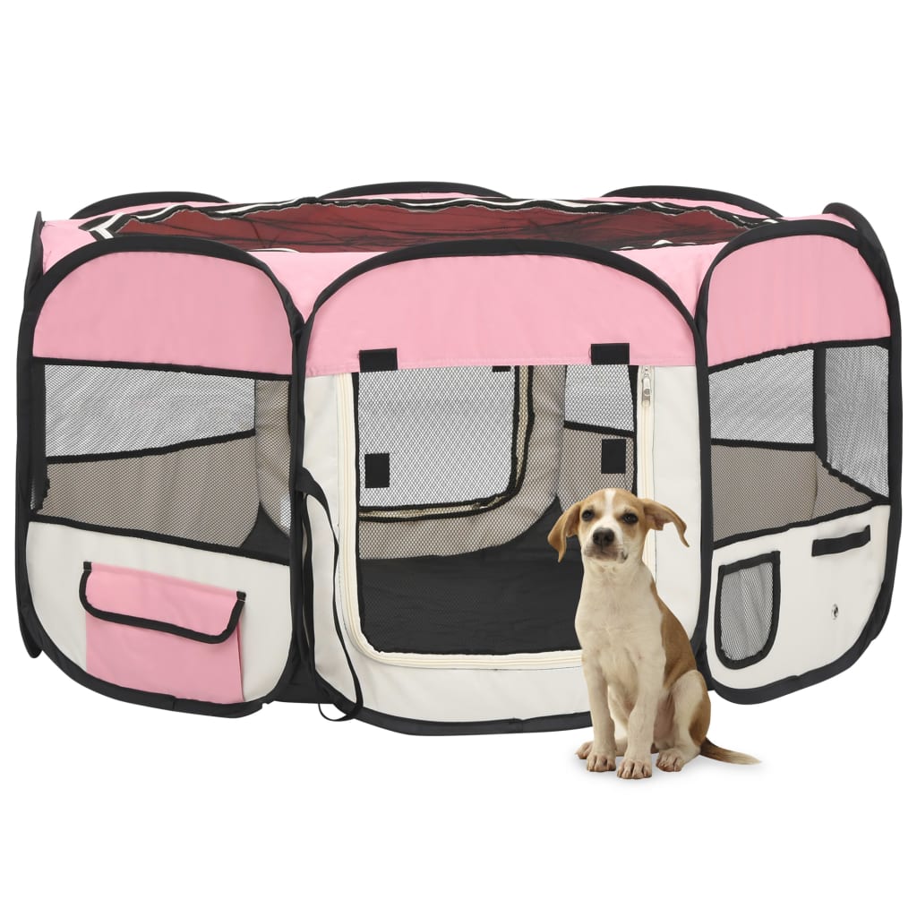 Parco per cani pieghevole con borsa per il trasporto 125 x 125 x 61 cm rosa 02_0001731