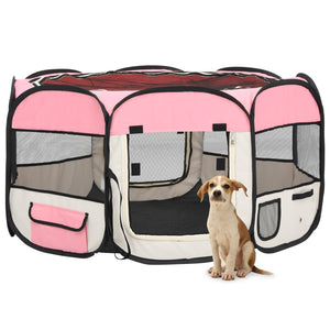 Parco per cani pieghevole con borsa per il trasporto 125 x 125 x 61 cm rosa 02_0001731