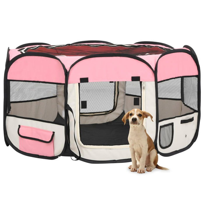 Parco per cani pieghevole con borsa per il trasporto 125 x 125 x 61 cm rosa 02_0001731