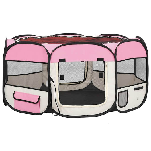 Box per Cani Pieghevole con Borsa Trasporto Rosa 145x145x61 cm cod mxl 49259