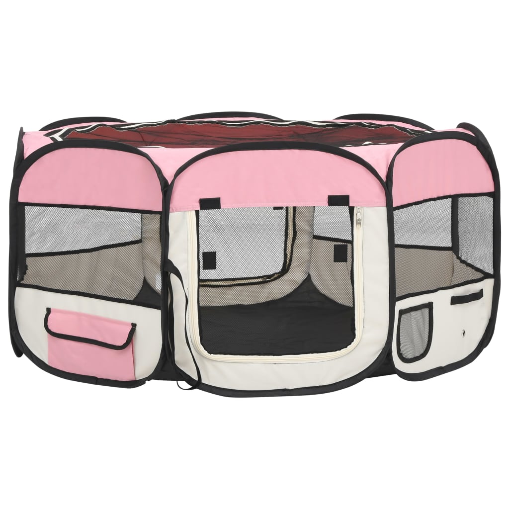 Parco per cani pieghevole con borsa per il trasporto 145 x 145 x 61 cm rosa 02_0001732