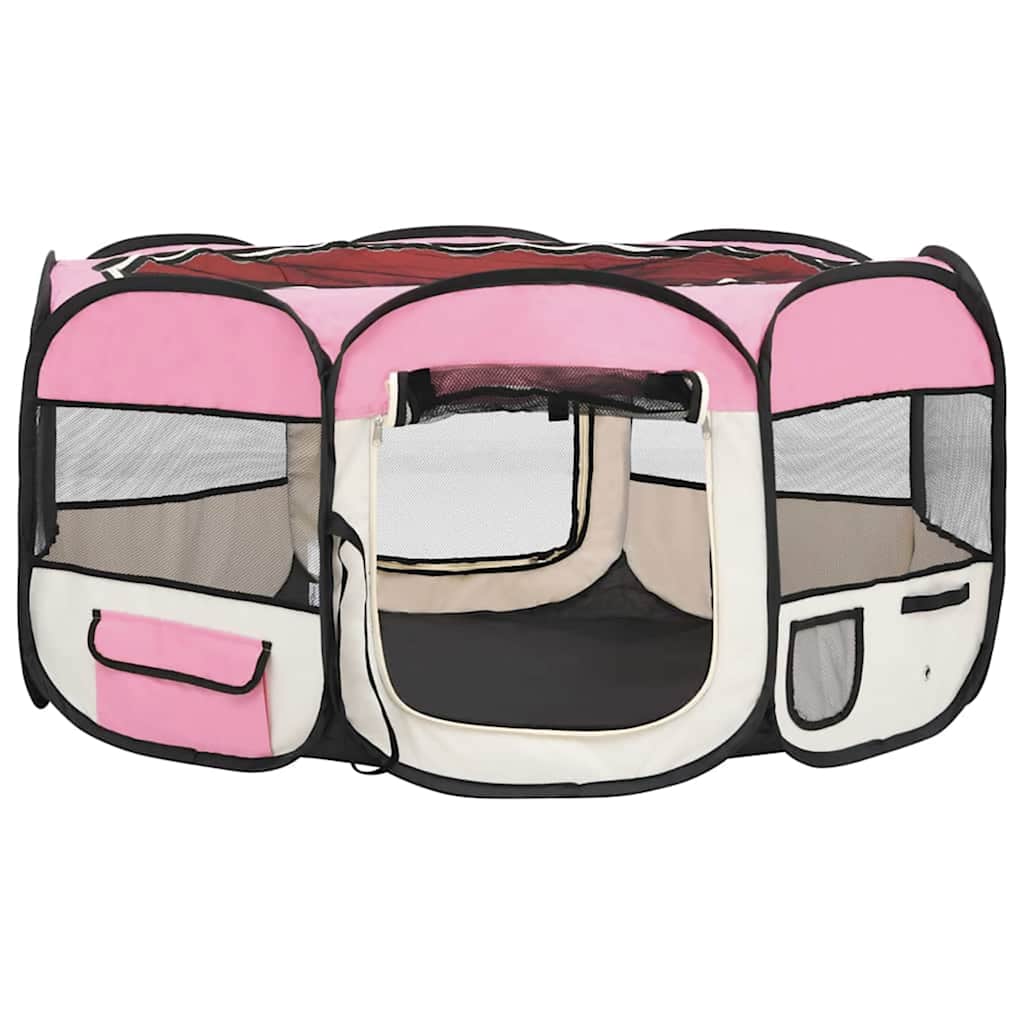 Box per Cani Pieghevole con Borsa Trasporto Rosa 145x145x61 cm 171012