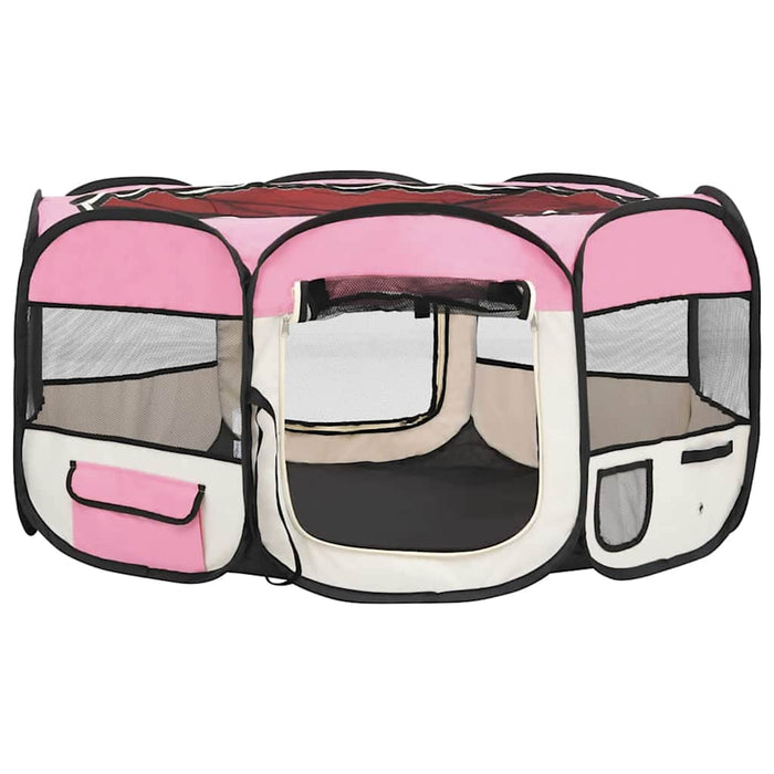 Box per Cani Pieghevole con Borsa Trasporto Rosa 145x145x61 cm 171012