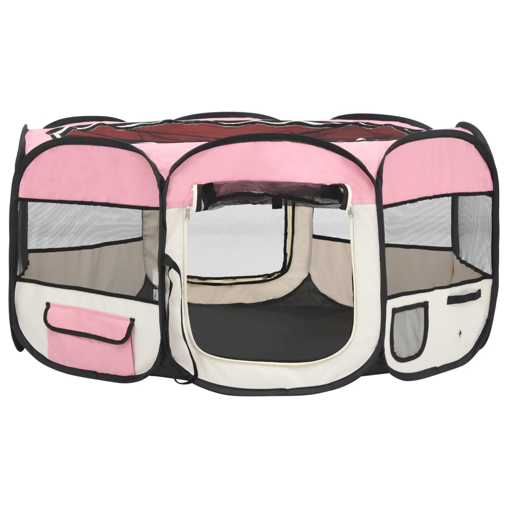 Parco per cani pieghevole con borsa per il trasporto 145 x 145 x 61 cm rosa 02_0001732