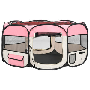Parco per cani pieghevole con borsa per il trasporto 145 x 145 x 61 cm rosa 02_0001732