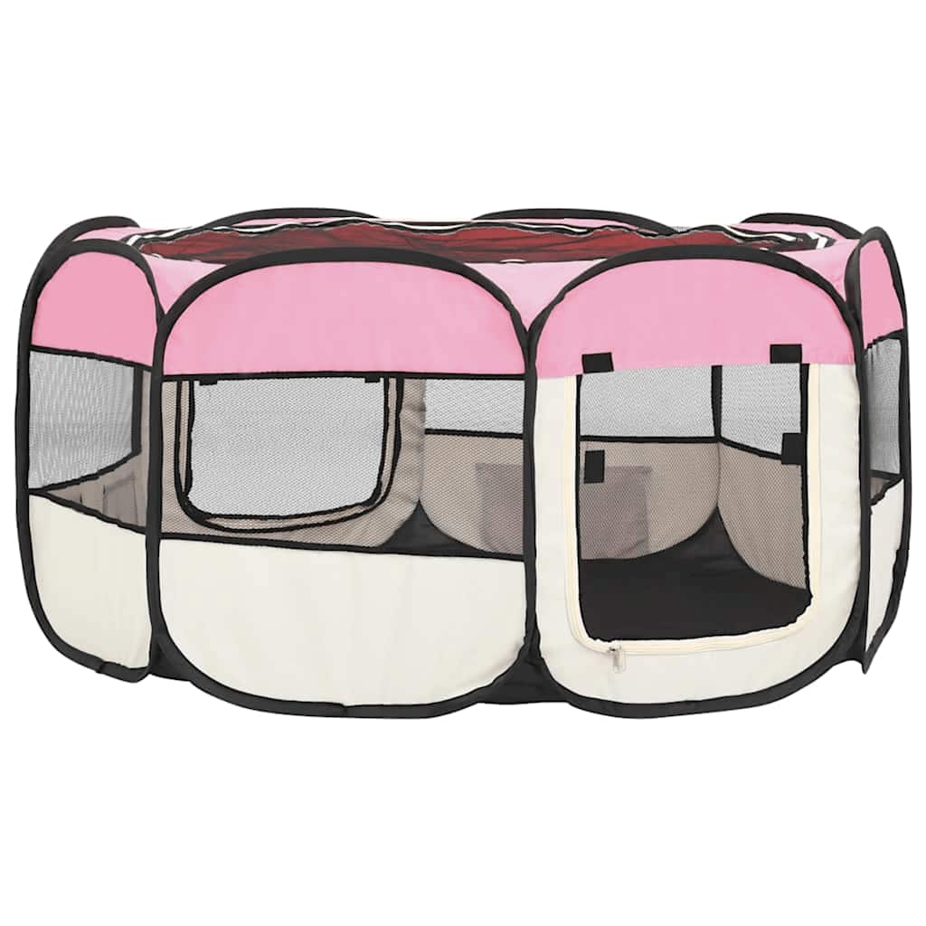 Box per Cani Pieghevole con Borsa Trasporto Rosa 145x145x61 cm 171012