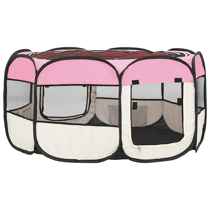Box per Cani Pieghevole con Borsa Trasporto Rosa 145x145x61 cm 171012