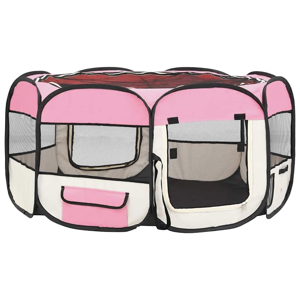 Box per Cani Pieghevole con Borsa Trasporto Rosa 145x145x61 cm cod mxl 49259
